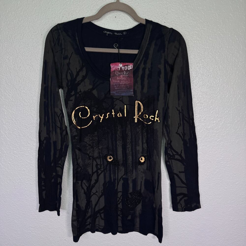 Christian Audigier Y2K Top Women Small Crystal Rock Red Riding Hood Wolf Shirt